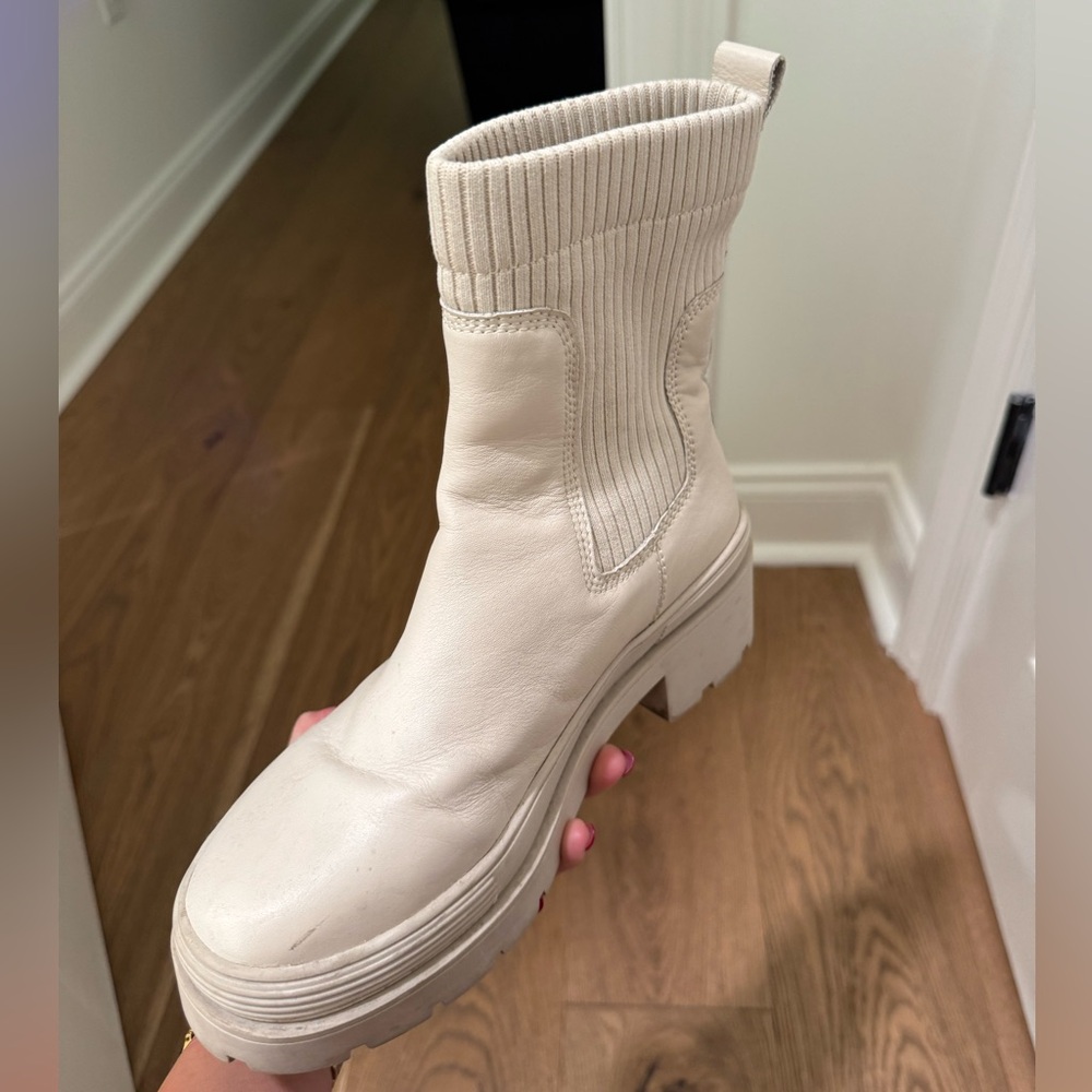 Taupey/white leather boutique booties